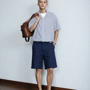 Men’s Original Penguin Chino Shorts Blue Flat Front Basic Casual 32